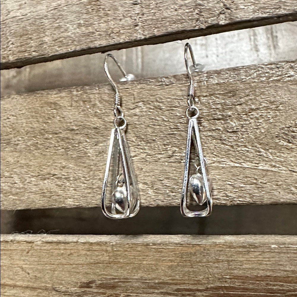 925 sterling silver great shape vintage heart in cage wire solid stamped earring